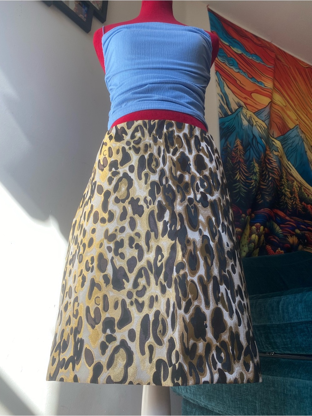 Nine West Leopard Print A-Line Skirt in Gold and Black